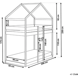 Beliani Hochbett Labatut 90 x 200 cm Kiefer massiv weiß