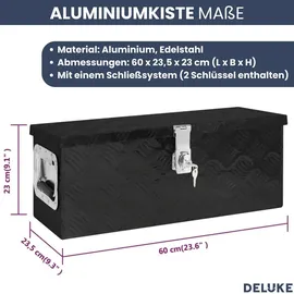 deluke DELUKE® Aluminiumbox mit Deckel Abschließbar Alubox Deichselbox Alu Anhängerbox Werkzeugkiste Transportbox Metallkiste, 60x23,5x23cm Schwarz