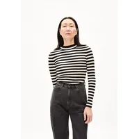 Armedangels ALAANIA Striped - Damen S Black-Oatmilk Strick Pullover Mock-Ausschnitt Fitted - S