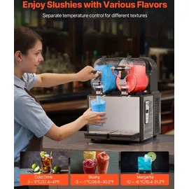 Vevor kommerzielle Slusheis Maschine 3 L x 2 Doppeltank-Maschine für gefrorene Getränke, 24 Tassen Edelstahl Slush-Eis-Maschine Softeis Maker für Partys Restaurants Cafés Barsn Schwarz