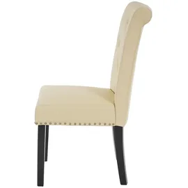 Mendler 6er-Set Esszimmerstuhl Chesterfield II, Stuhl Küchenstuhl, Nieten ~ Kunstleder, creme, dunkle Beine