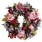 Künstlicher Türkranz Dekoration,35cm Künstliche Pfingstrose Hortensie Blume Haustürkranz, Pfingstrose Kranz, Kunstblumen, Türkranz für Frühling und Sommer, alle Jahreszeiten-Künstlicher dekorativer