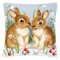 Kreuzstichkissen "2 Hasen & Schneeglöckchen"
