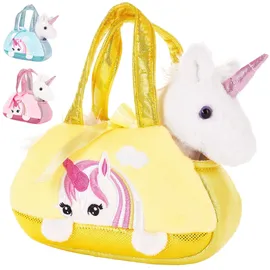 Brubaker Einhorn Tasche Weiß - 20 cm - Plüschtier in Handtasche - Plüsch Stofftier Kuscheltier - Gelb