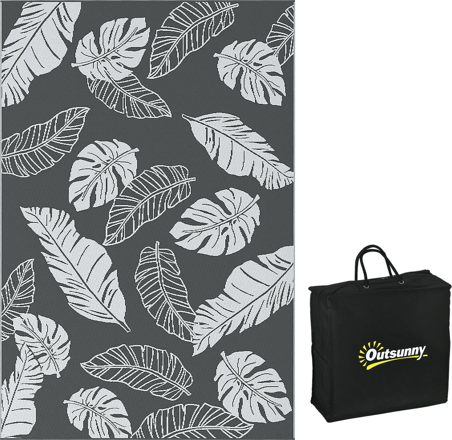 Outsunny Outdoor-Teppich wetterfester Kunststoffteppich 182x274cm doppelseitiges Design für Balkon Terrasse Grau Weiß   Aosom.de