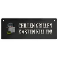 Trendaffe Chillen grillen Kasten killen Metallschild XL mit Grill