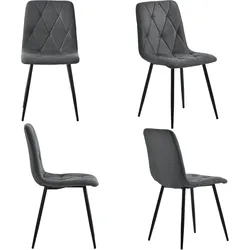 Merax Esszimmerstühle (4-st), 4-Sätze gepolsterter Stuhl Design Stühle, Twill Leinen Esszimmerstühle, Leinen Metallrahmen Sitze, Dunkelgrau