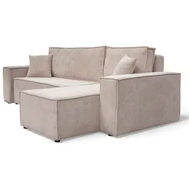 möbel punkt Wohnlandschaft Ecksofa Creme COMO Cord mit Bett Sofa Schlafsofa Ottomane rechts links universell