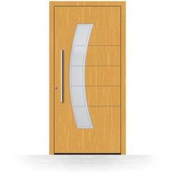 Haustür Holz, Fichtenholz, Fichte Hell 110, kurvenförmiger Glasausschnitt, 85 x 185 cm, flügelüberdeckend, Modell Minden, nach Maß