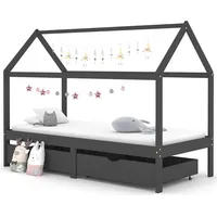 vidaXL Kinderbett mit Schubladen Dunkelgrau Massivholz Kiefer 90x200cm