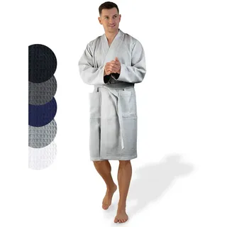 SIEGENTHAL Morgenmantel Herren Morgenmantel Waffelpique, Schalkragen, Gürtel, saugfähige Baumwolle, pflegeleicht und langlebig, praktische Taschen grau XL-XXL
