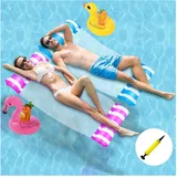 Wasserhängematte 2er-Set mit Getränkehaltern, Luftpumpe, 4-in-1 Pool Luftmatr...