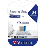 Verbatim Store 'n' Stay Nano USB-Stick, USB-3.2 Gen1, 64 GB, Speicherstick mini, USB-3-Stick für Laptop Notebook Ultrabook TV Autoradio, USB Stick, flacher USB-Stick, blau