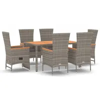 vidaXL 7-tlg. Garten-Essgruppe mit Kissen Grau Poly Rattan