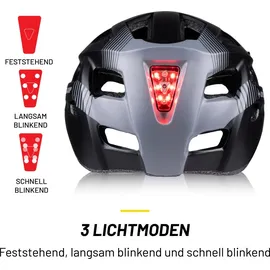Dunlop Fahrradhelm Verstellbar von 58 bis 61 CM - Größe L - mit LED-Beleuchtung 3 Lichtmodi - Schwarz