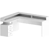 freiraum Eckschreibtisch >Novara< in Weiß Hochglanz - 180x90x160cm (BxHxT) - Weiß