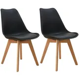 Svita MATS 2er Set Esszimmerstühle Küchenstühle Holz Lehne Kunstleder Schwarz