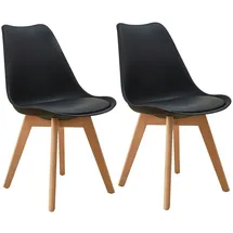 Svita MATS 2er Set Esszimmerstühle Küchenstühle Holz Lehne Kunstleder Schwarz
