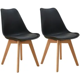 Svita MATS 2er Set Esszimmerstühle Küchenstühle Holz Lehne Kunstleder Schwarz