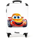 NoBoringSuitcases.com© Kinderkoffer Rennwagen - Orange - Kinder - Auto 55x35x20cm, 4 Rollen, Kinder Koffer Klein, Trolley Handgepäck bunt 35 cm x 55 cm x 20 cm