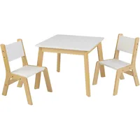 KidKraft Moderner weißer Kindertisch mit 2 Stühlen aus Holz, Kindersitzgruppe aus Holz, Kinder Tisch Stuhl Set, Kinderzimmer Möbel, 27025