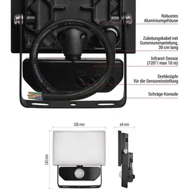 EMOS - LED-Strahler Tambo mit Bewegungsmelder - dünnes Aluminium Flutlicht - wasserdicht - neutralweiß - 1000 lm - 10 W - für Außen - schwarz, ... - Schwarz