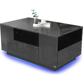 Makika LED Couchtisch / Design Wohnzimmertisch mit Ablagefach und Schubladen - Schwarz Hochglanz