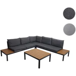Garten Garnitur HWC-H54b, Garnitur Sitzgruppe Garten-/Lounge-Set Sofa, Olefin Holzoptik Alu ~ Polster dunkelgrau