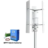 Vertikale Windkraftanlage 8000W - Windgenerator 12V Offgrid-Hausanlage - Geräuscharm - Anlaufwind 1,5 m/s - 3 Rotorblätter - Hybridregler - Weiß - Weiß