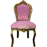 Casa Padrino Esszimmerstuhl Barock Esszimmer Stuhl Rosa / Gold Bling Bling Steine