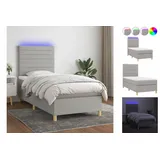 vidaXL Boxspringbett mit Matratze & LED Hellgrau 90x200 cm Stoff