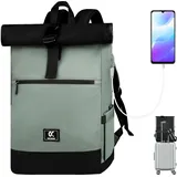 OKWISH Laptoprucksack RollTop Rucksack Herren Damen 25L-30L Schulrucksack rucksack wasserdicht - Grün