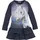 Miss Melody MISS MELODY, Mädchen, Gr. 116/122, N-Gr, blau (marine, bedruckt), Single Jersey, Obermaterial: 95% Baumwolle, 5% Elasthan, bedruckt, Rundhals, Raglanärmel abgesteppte Kante, Kleider Jerseykleid, toller Frontdruck mit Glitzereffekt