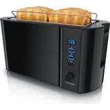 Arendo Toaster 4 Scheiben, Langschlitz, Edelstahl, 1500W, Display mit Restzeitanzeige, Brötchenaufsatz, Auftaufunktion, Wärmeisolierendes Gehäus... - Schwarz