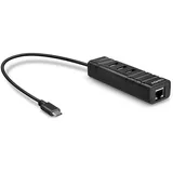 Lindy 43249 USB-Hub 3 Port USB-A, RJ45 USB 3.1 Gen1 5 GBit/s mit eingebautem Netzwerk-Anschluss Schwarz