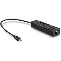 Lindy 43249 USB-Hub 3 Port USB-A, RJ45 USB 3.1 Gen1 5 GBit/s mit eingebautem Netzwerk-Anschluss Schwarz