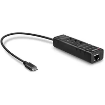 Lindy 43249 USB-Hub 3 Port USB-A, RJ45 USB 3.1 Gen1 5 GBit/s mit eingebautem Netzwerk-Anschluss Schwarz