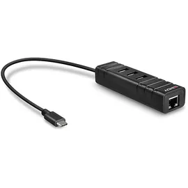 Lindy 43249 USB-Hub 3 Port USB-A, RJ45 USB 3.1 Gen1 5 GBit/s mit eingebautem Netzwerk-Anschluss Schwarz