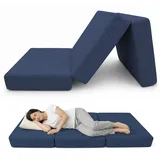 POKAR Klappmatratze 3-teilige Faltmatratze Camping Matratze Gästematratze Feldbett Klappbett Gästebett Bodenmatratze Schlafmatratze 160 x 195 x 15 cm, Dunkelblau