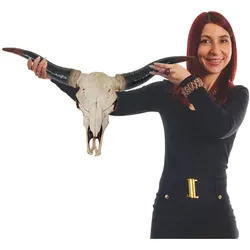Deko Schädel 75cm MCW-A14, Polyresin Stier Bulle Longhorn Kopf Trophäe, In-/Outdoor natur
