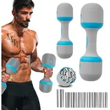 VAZILLIO Hantel-Set, verstellbar, 10 kg, 5 in 1, Gewichte, verstellbar, für Damen und Herren, Neopren-Griff, rutschfest, für Fitness, Fitnessstudio, Pilates, Muskeltraining, Blau, 2 Stück