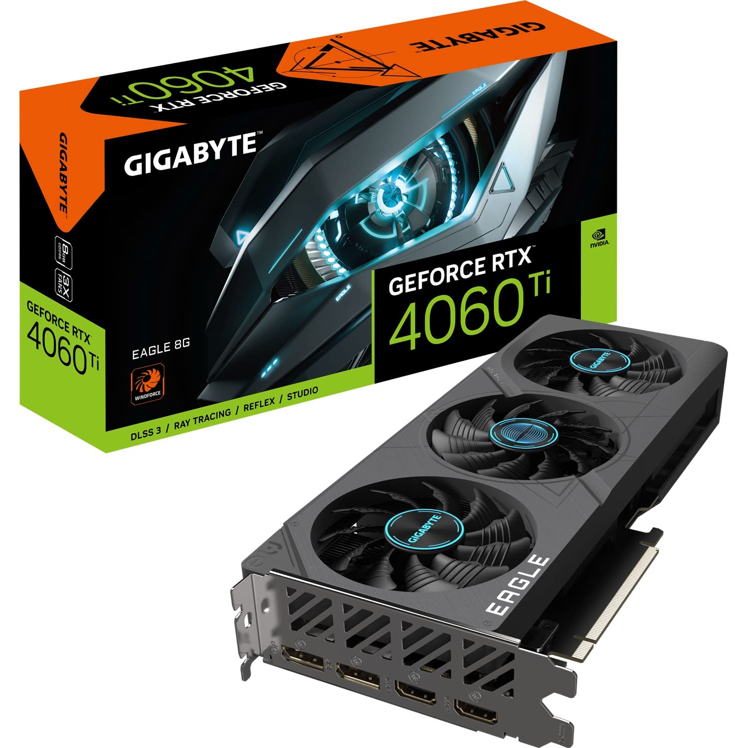 GIGABYTE GeForce RTX 4060 TI EAGLE 8GB Graphics Card - GDDR6 18Gbps 128bit, PCI-E 4.0, 2x DisplayPort 1.4, 2x HDMI 2.1a, NVIDIA DLSS 3, Supports 4K, Ada Lovelace Arch, GV-N406TEAGLE-8GD