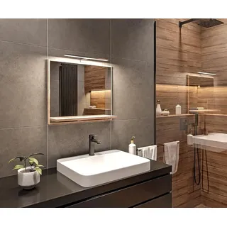 hajduk furniture Badezimmer Spiegel mit Beleuchtung und Ablage Sonoma Badspiegel Wandspiegel 60 cm Bad Spiegel mit LED Aufbauleuchte