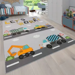 Kinderteppich PACO HOME "Bino 578", grau, B:160cm H:4mm L:220cm, Polyester, Teppiche, Spielteppich, Motiv Autos & Baustelle, Kinderzimmer