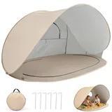 Pop-Up Zelt Strandmuschel mit UV-Schutz 40+, 200 * 120 * 100cm Pop Up Strandmuschel mit 6 Haken, 3-4 Personen Strandzelt, Windschutz Sonnenschutz Strand, UV Strand Zelt für Camping Strand (Weiß)