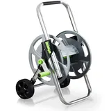 YESTAR Schlauchwagen aus Metall – fahrbare Schlauchtrommel für 60 m (1/2 Zoll) Schlauch,mit Rädern, Verstellbarem Handlauf & Robustem Metallrahmen,Garten, Platzsparend & Einfach Abnehmbar(Silber)