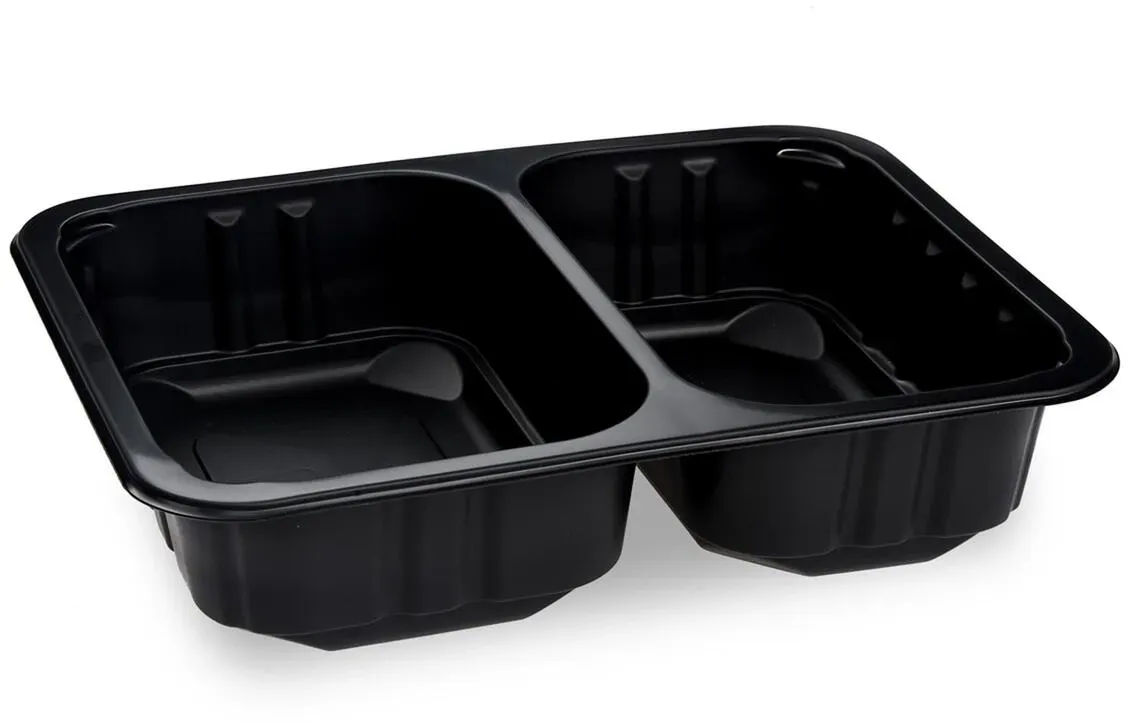 Siegelschalen Menüschalen 2- geteilt 22,7 x 17,8 x 5 cm schwarz 1300ml, 320 Stk.