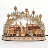 Dekohelden24 LED Holz Schwibbogen mit bewegtem Weihnachtsbaum, Motiv: Schneemann und Wanderfiguren, L/B/H ca. 45 x 12 x 35 cm, für Batterie- oder Adapterbetrieb.
