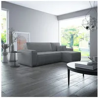 thematys Ecksofa mit Schlaffunktion und Bettkasten, L-Form, Cord und Bouclé + 2 Kissen, 244 x 145cm - Luxus Couch mit Bettfunktion mit Bonnellfedern grau