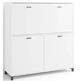 byLIVING Sekretär Montana/Sekretär matt weiß/Office-Schrank mit 1 Klappe und 2 Türen/Schwarze Griffe/B 120, H 127, T 40 cm